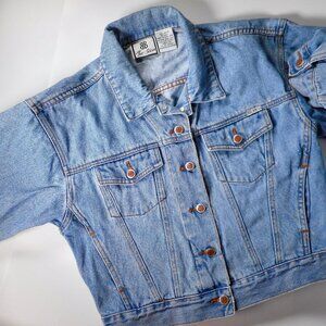 VTG 80s 90s Bill Blass Womens M Trucker Crop Denim Jacket Blue Fade Light Wash